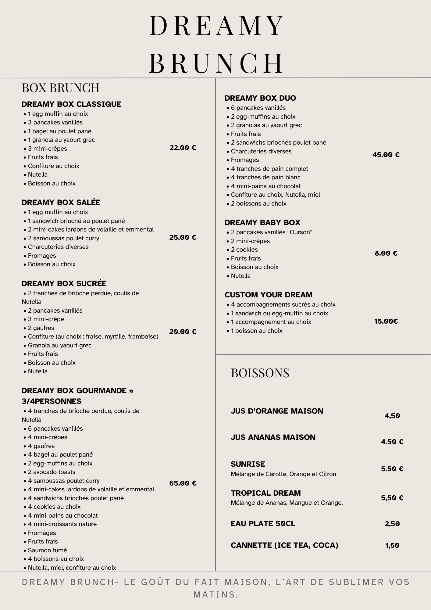 Menu Dreamy Brunch - Page 1